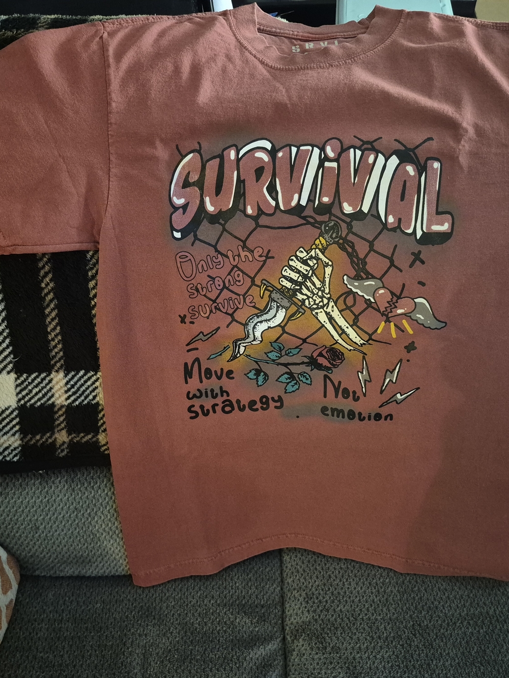 SRVL Brown Cotton Men's T-Shirt S Crew Neck Short Sleeve Graphic Print Survival